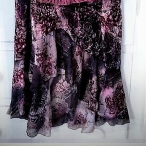 Ladies Purple Floral Gypsy Ruffle Skirt